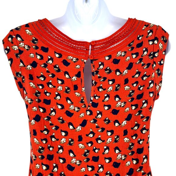 Meadow Rue Bird Print Orange Sleeveless Blouse Size XS - Picture 5 of 13